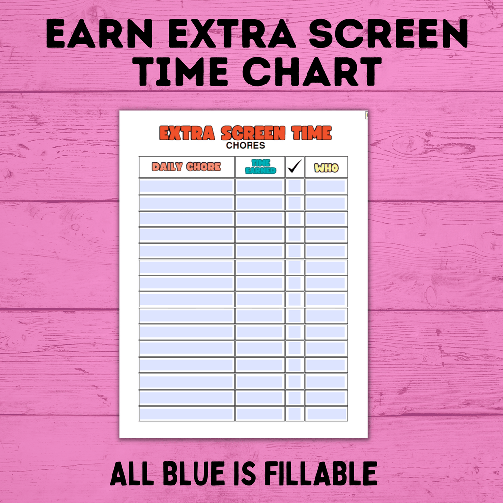 Chore Chart | Earn Screen Time Chart | Screen Time Chart | TV Chart | Electronic Chart | Technology Chart | Kids Chart | Charts for Kids