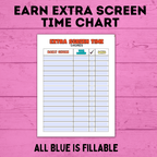 Chore Chart | Earn Screen Time Chart | Screen Time Chart | TV Chart | Electronic Chart | Technology Chart | Kids Chart | Charts for Kids