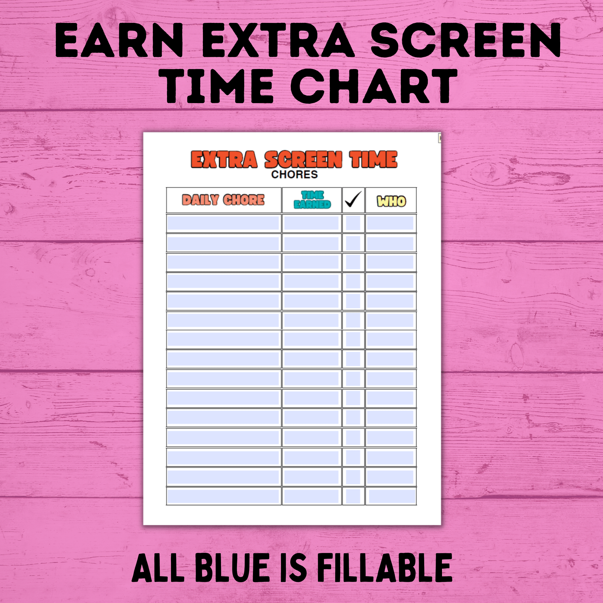 Chore Chart | Earn Screen Time Chart | Screen Time Chart | TV Chart | Electronic Chart | Technology Chart | Kids Chart | Charts for Kids