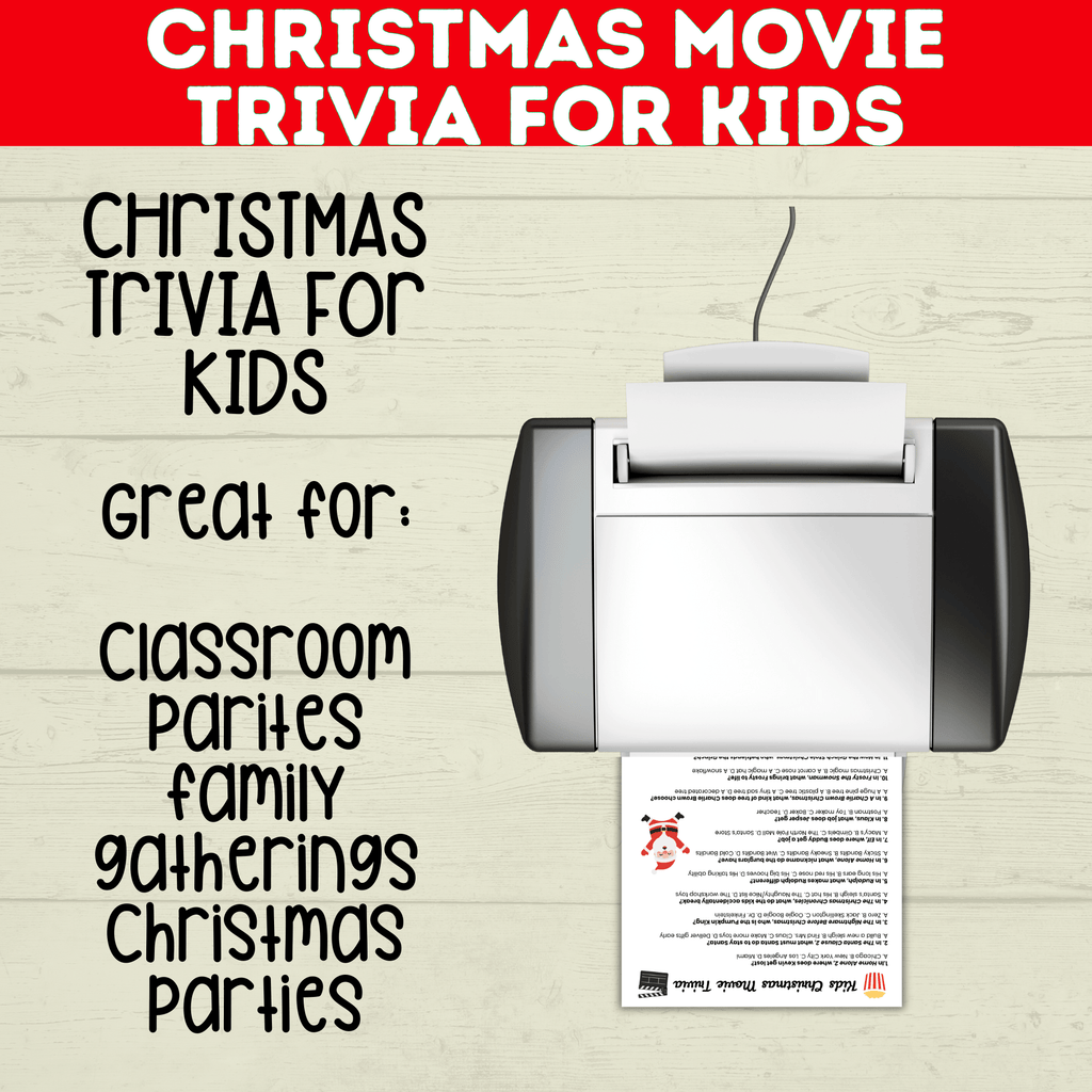 Christmas Movie Trivia for Kids, Holiday Games, Movie quiz, Printable