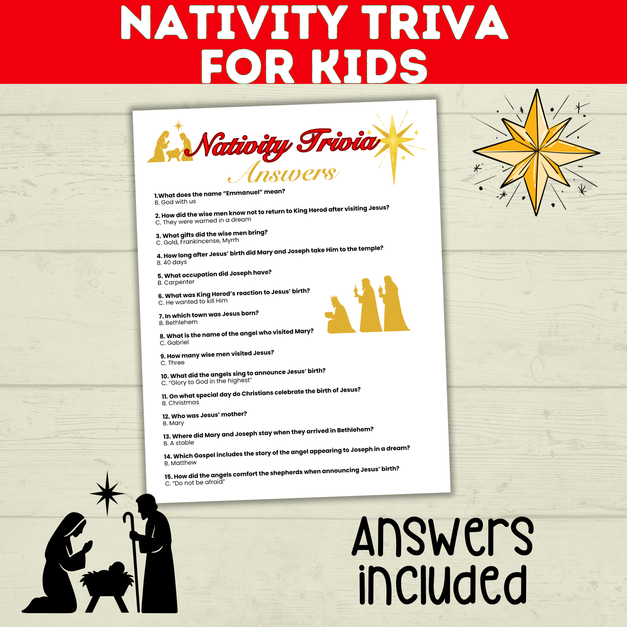 Christmas Nativity Bible Trivia for Kids, Holiday Family Games, Sunday School