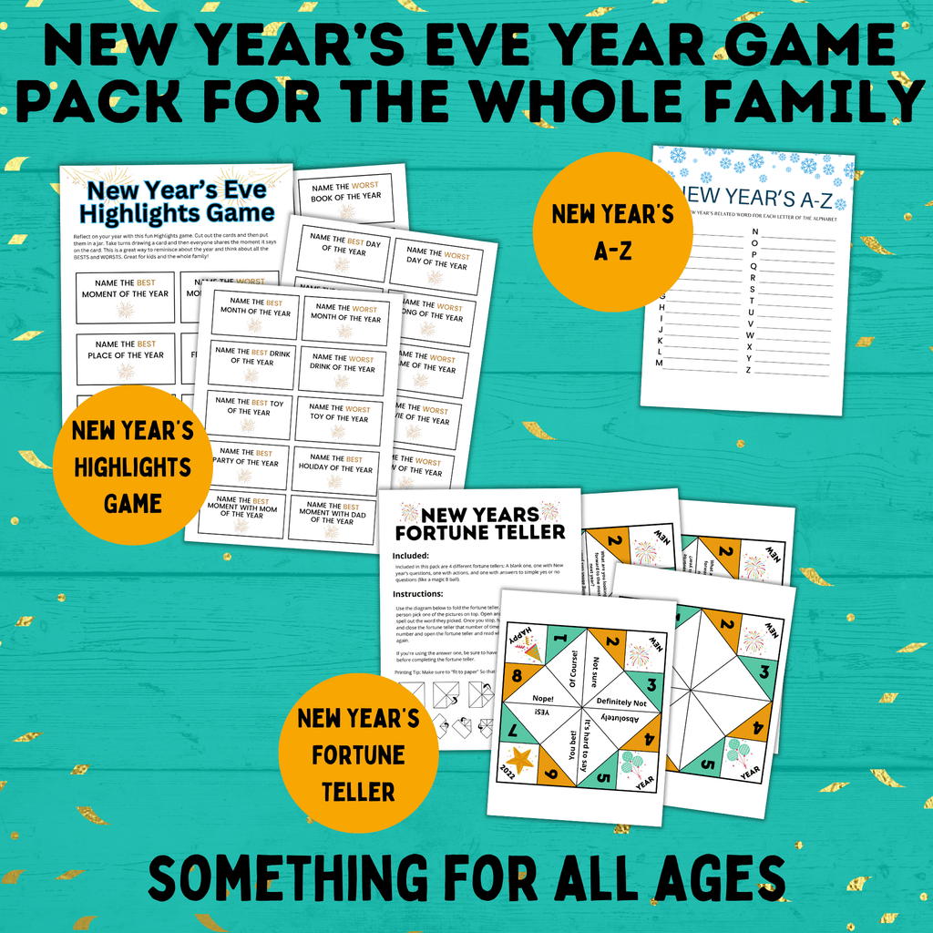 New Year's Eve Game Pack for the Whole Family | New Year's Games | Kids Games | Family Games | New Year's Eve Pictionary | Games for Kids