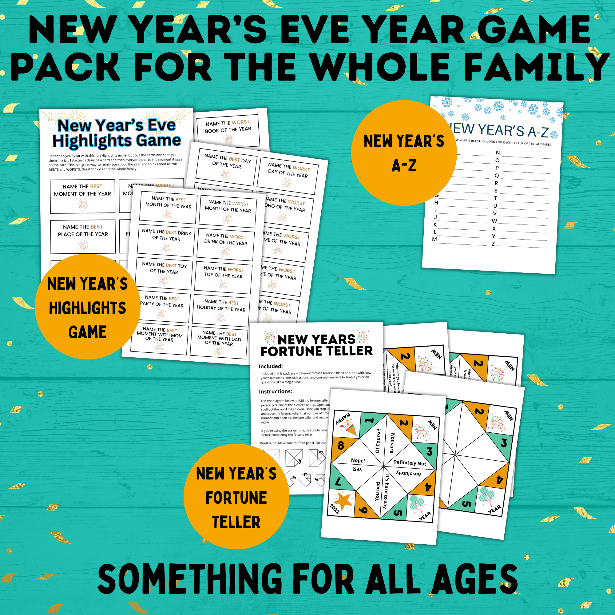New Year's Eve Game Pack for the Whole Family | New Year's Games | Kids Games | Family Games | New Year's Eve Pictionary | Games for Kids