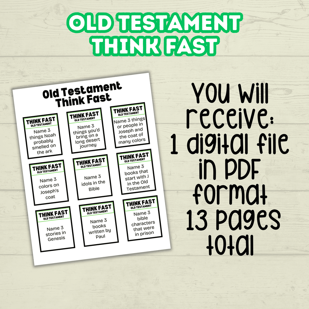 Think Quick and Fast Game Old Testament Bible Trivia, Christian Youth Group