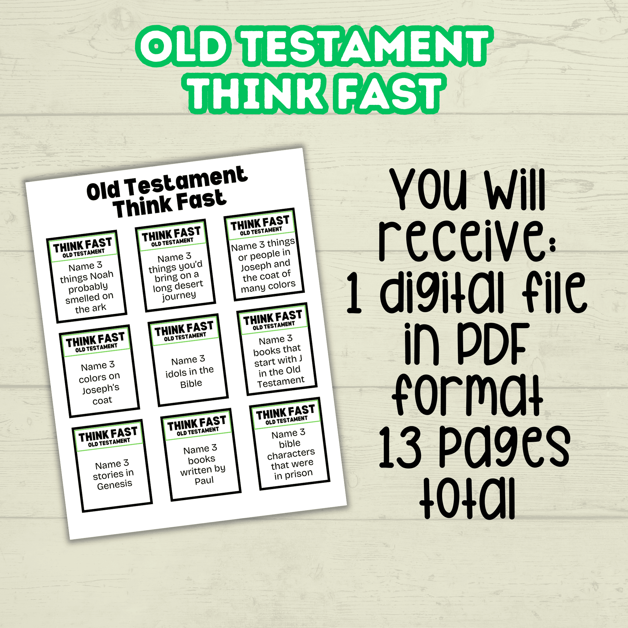 Think Quick and Fast Game Old Testament Bible Trivia, Christian Youth Group