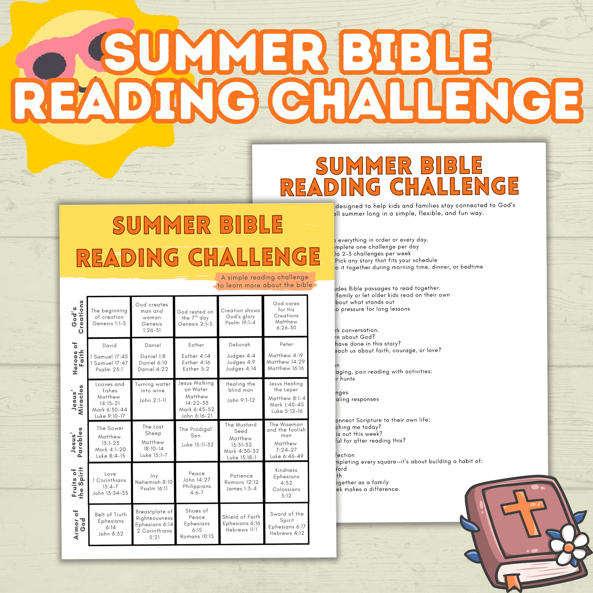 Bible Summer Reading Challenge, Bible Challenge. VBS, Sunday School, Sunday Activities, Summer Activity, Bible Activity, Summer Challenge