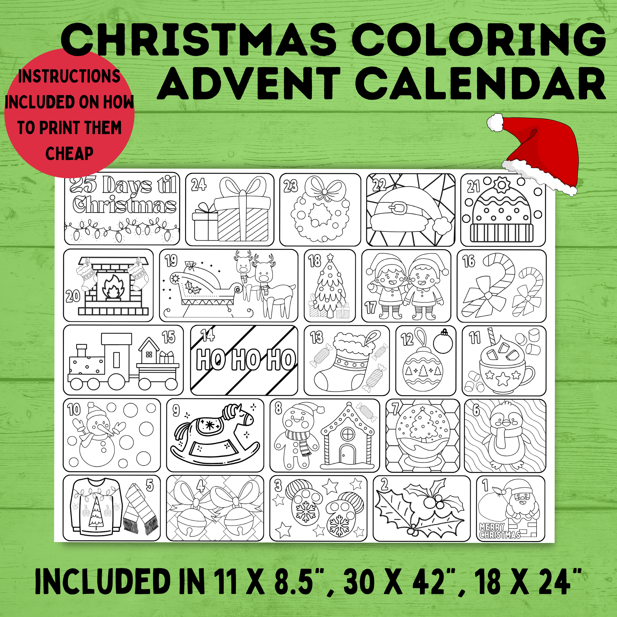 Christmas Coloring Countdown Poster | Christmas Poster | Christmas Countdown | Christmas Advent Calendar | Christmas Coloring Advent