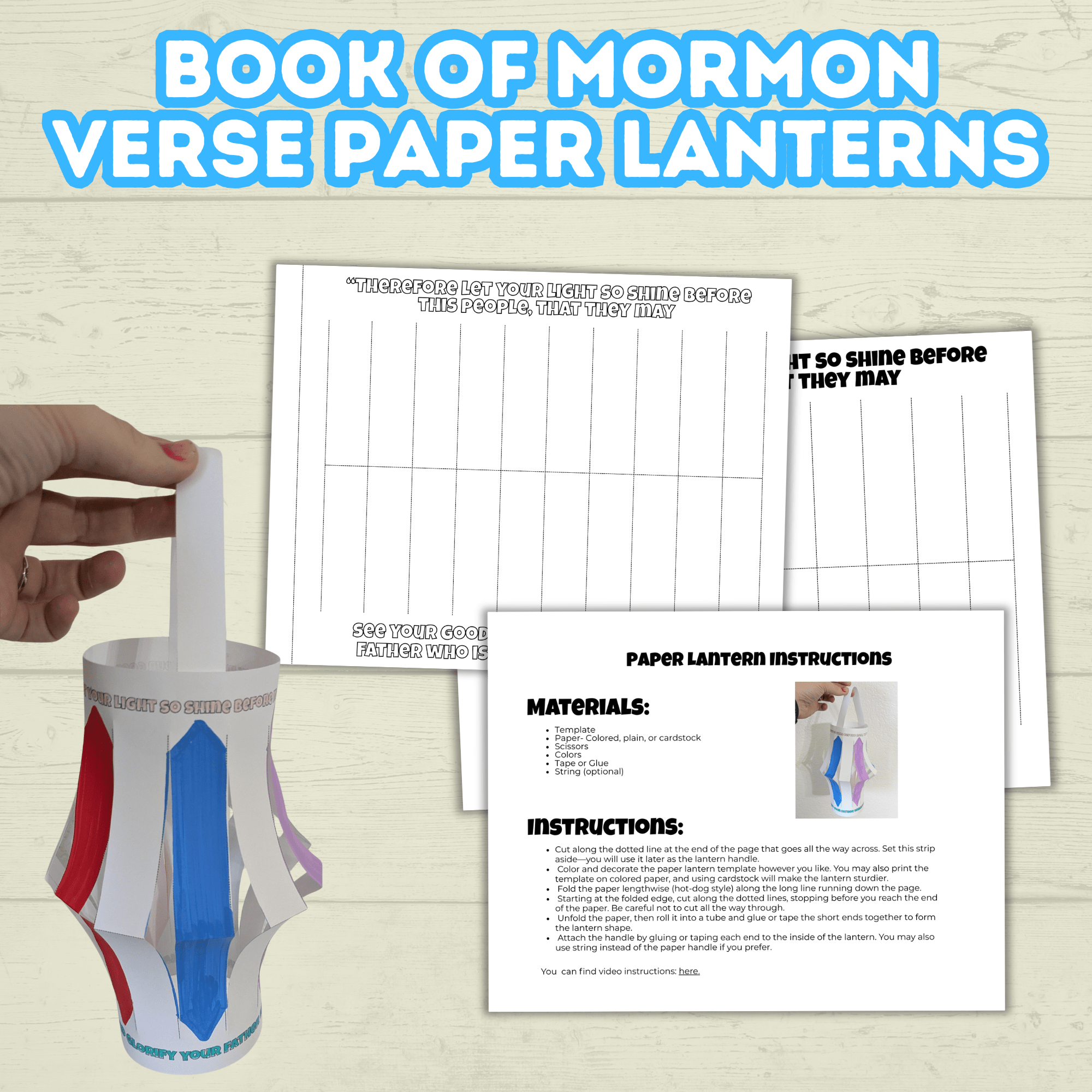 Paper Lantern Template for Kids, Book of Mormon Verse Craft, Sunday School Craft