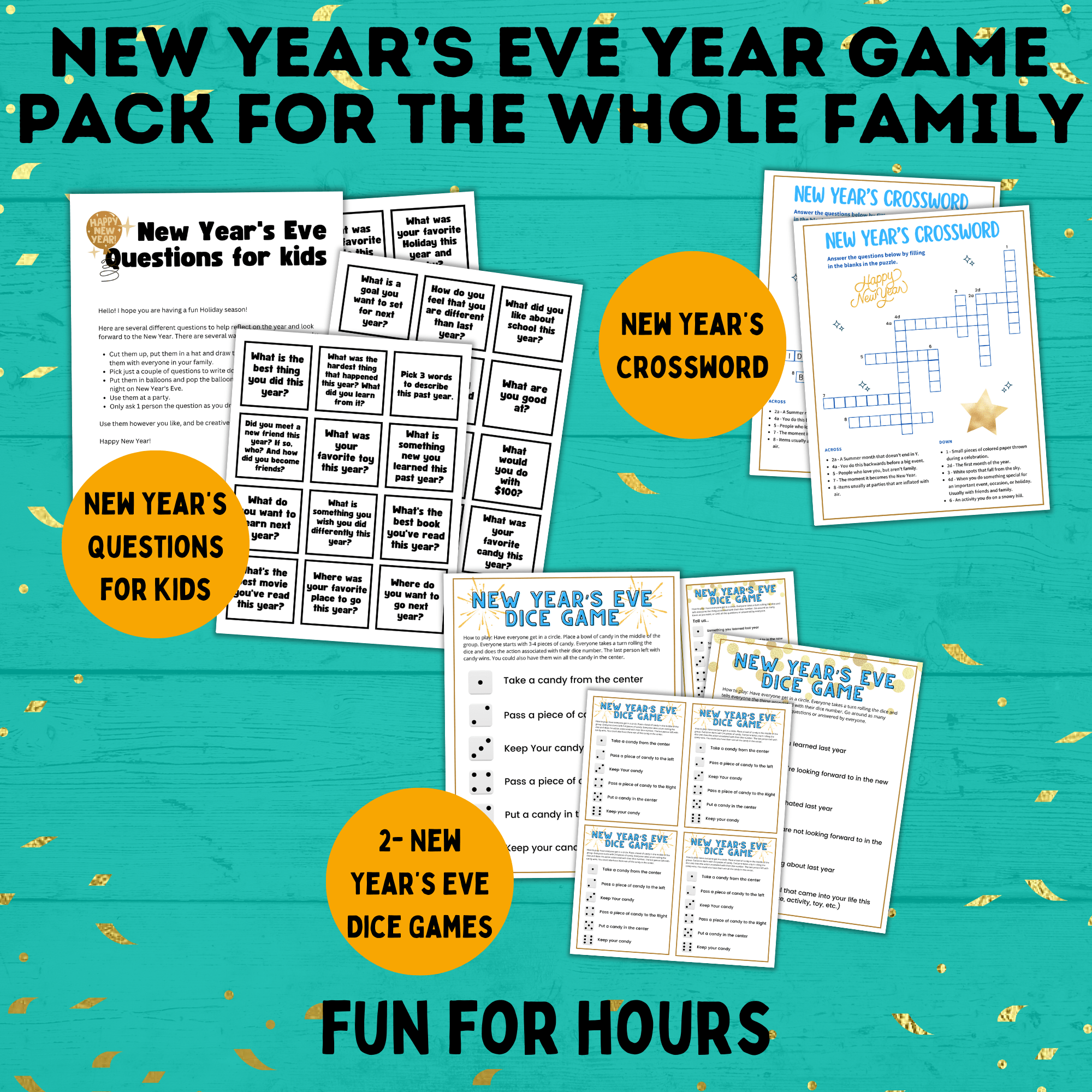 New Year's Eve Game Pack for the Whole Family | New Year's Games | Kids Games | Family Games | New Year's Eve Pictionary | Games for Kids