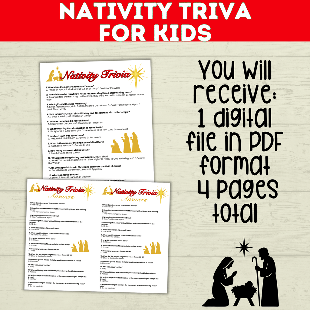 Christmas Nativity Bible Trivia for Kids, Holiday Family Games, Sunday School