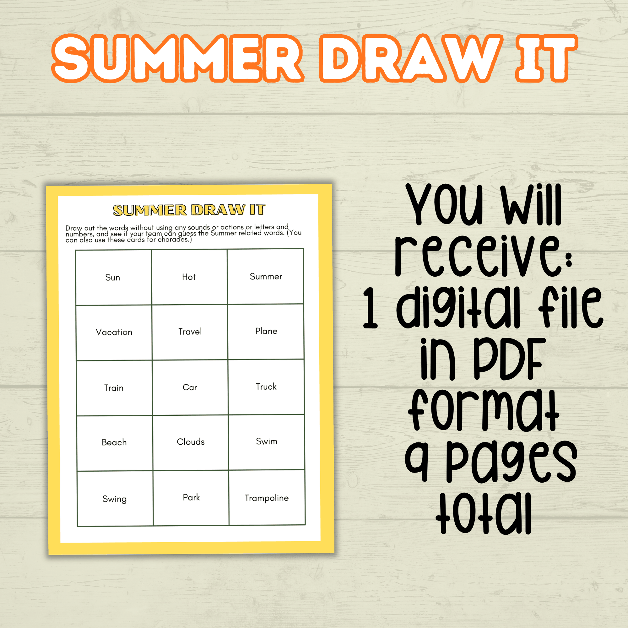 Summer Draw it Party Games and Activities, Summer Charades, Family Game Night, Adult Games, Icebreaker