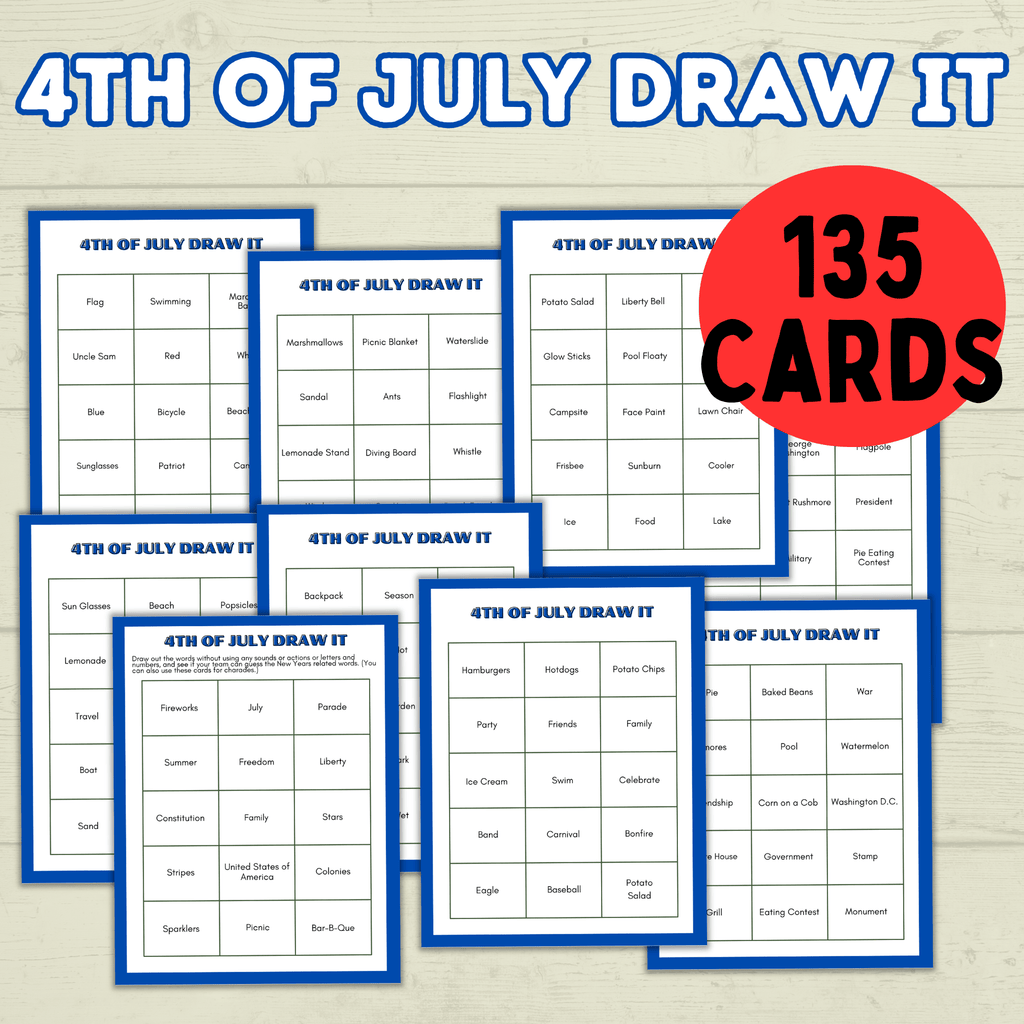 4th of July Games Adults and Kids, Draw it 4th of July, 4th of July Charades, Summer Games, Independence Games, Fourth of July Family Game