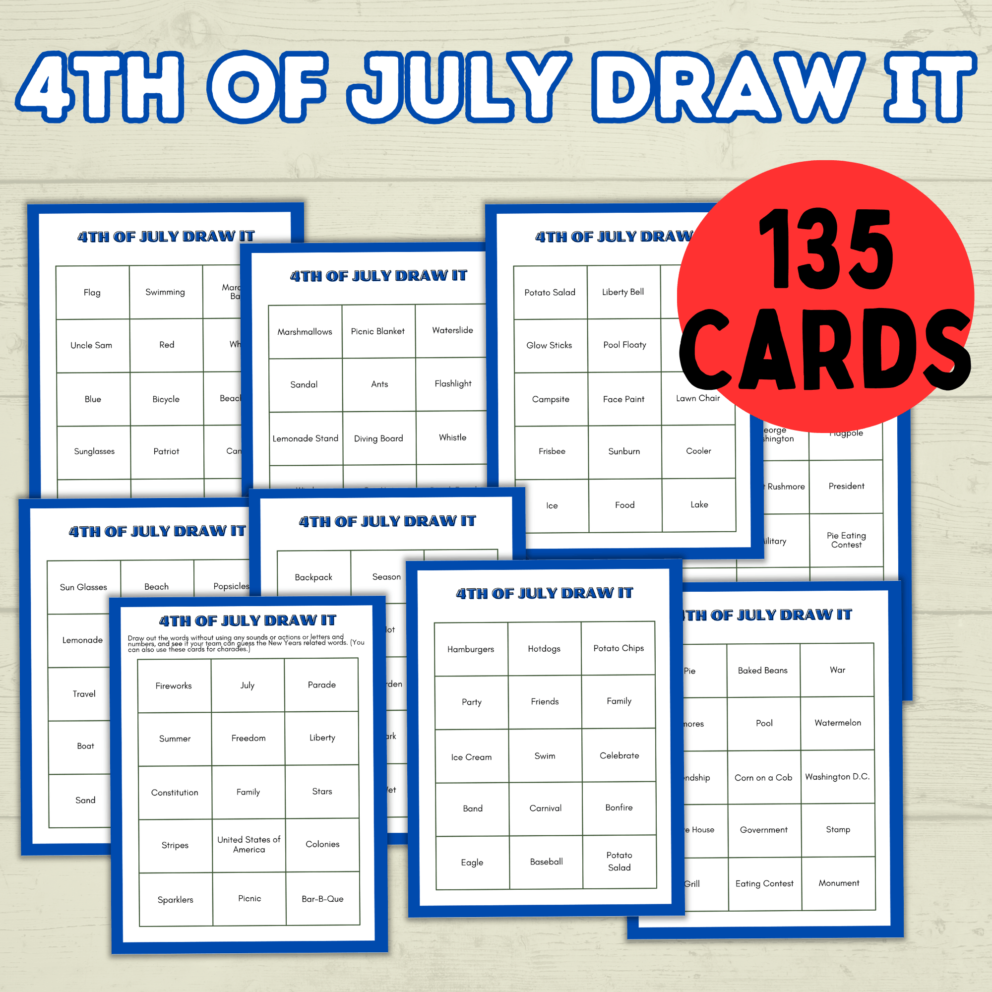 4th of July Games Adults and Kids, Draw it 4th of July, 4th of July Charades, Summer Games, Independence Games, Fourth of July Family Game