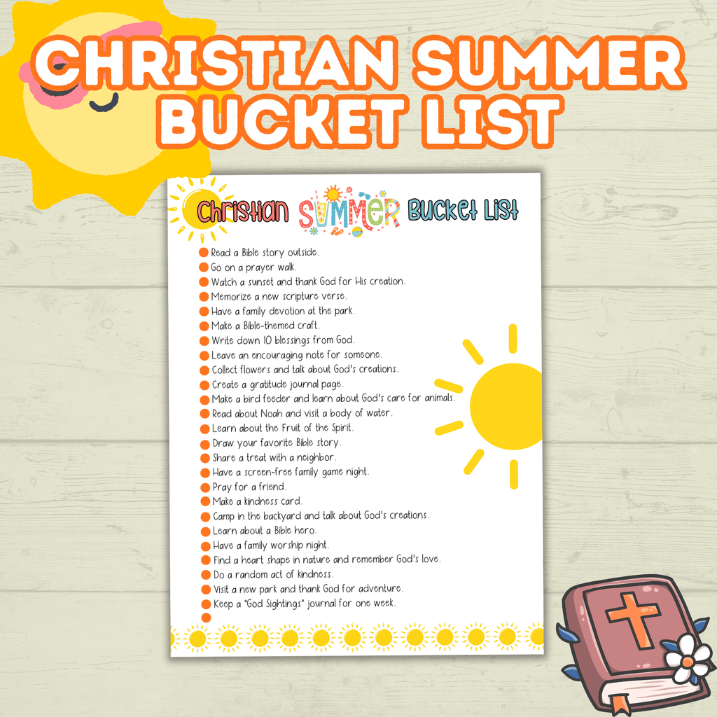 Summer Christian Bucket List for Kids, Christian Activity, Summer Activities
