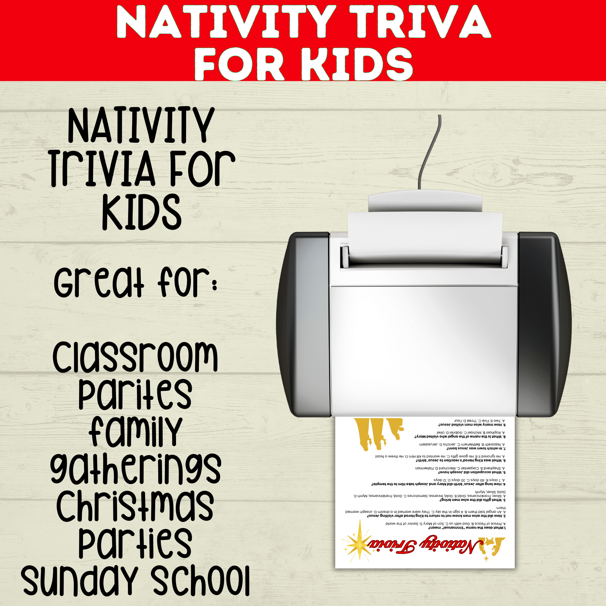 Christmas Nativity Bible Trivia for Kids, Holiday Family Games, Sunday School