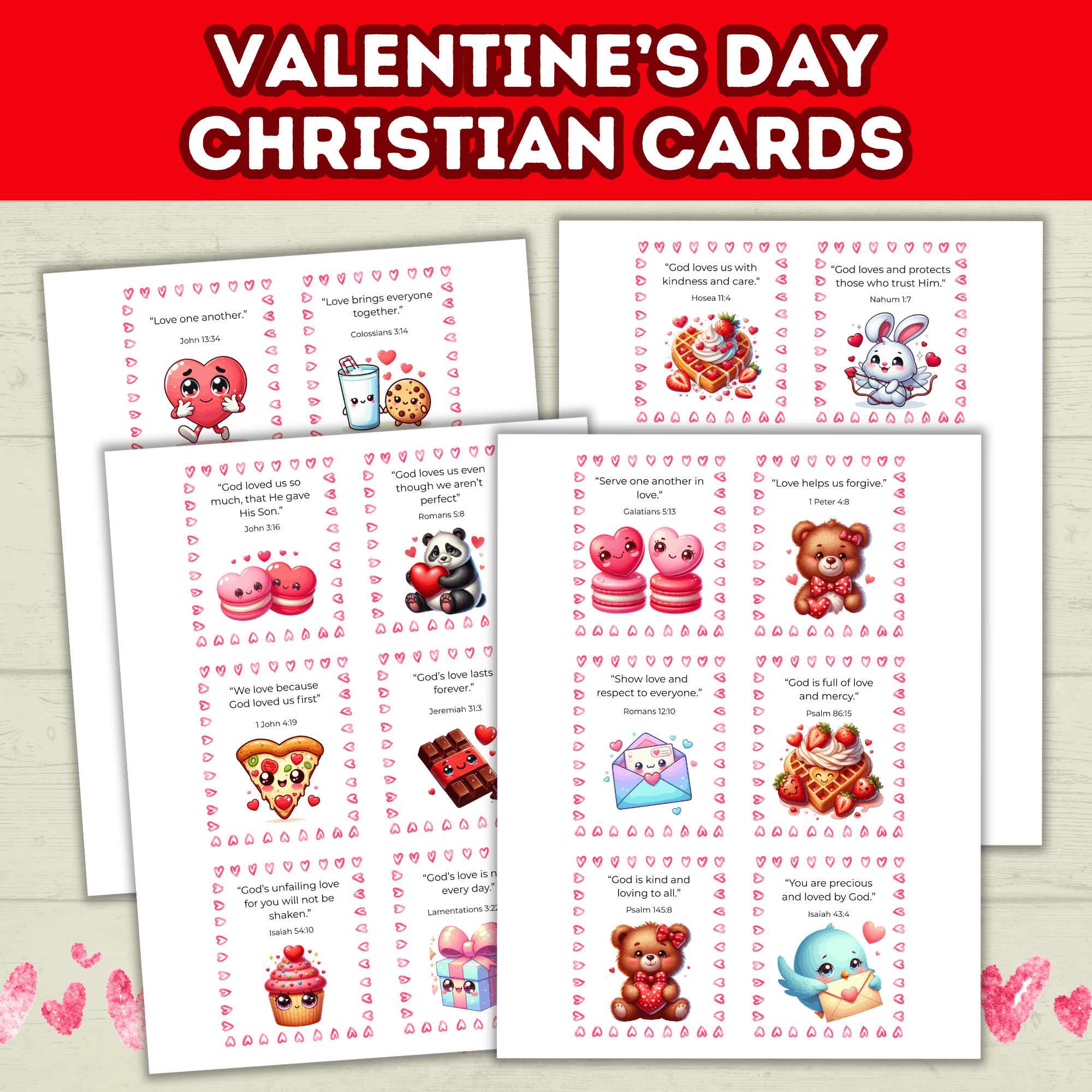 Christian Valentine's Cards for Kids, Classroom Valentines Party, Scripture Cards Printable