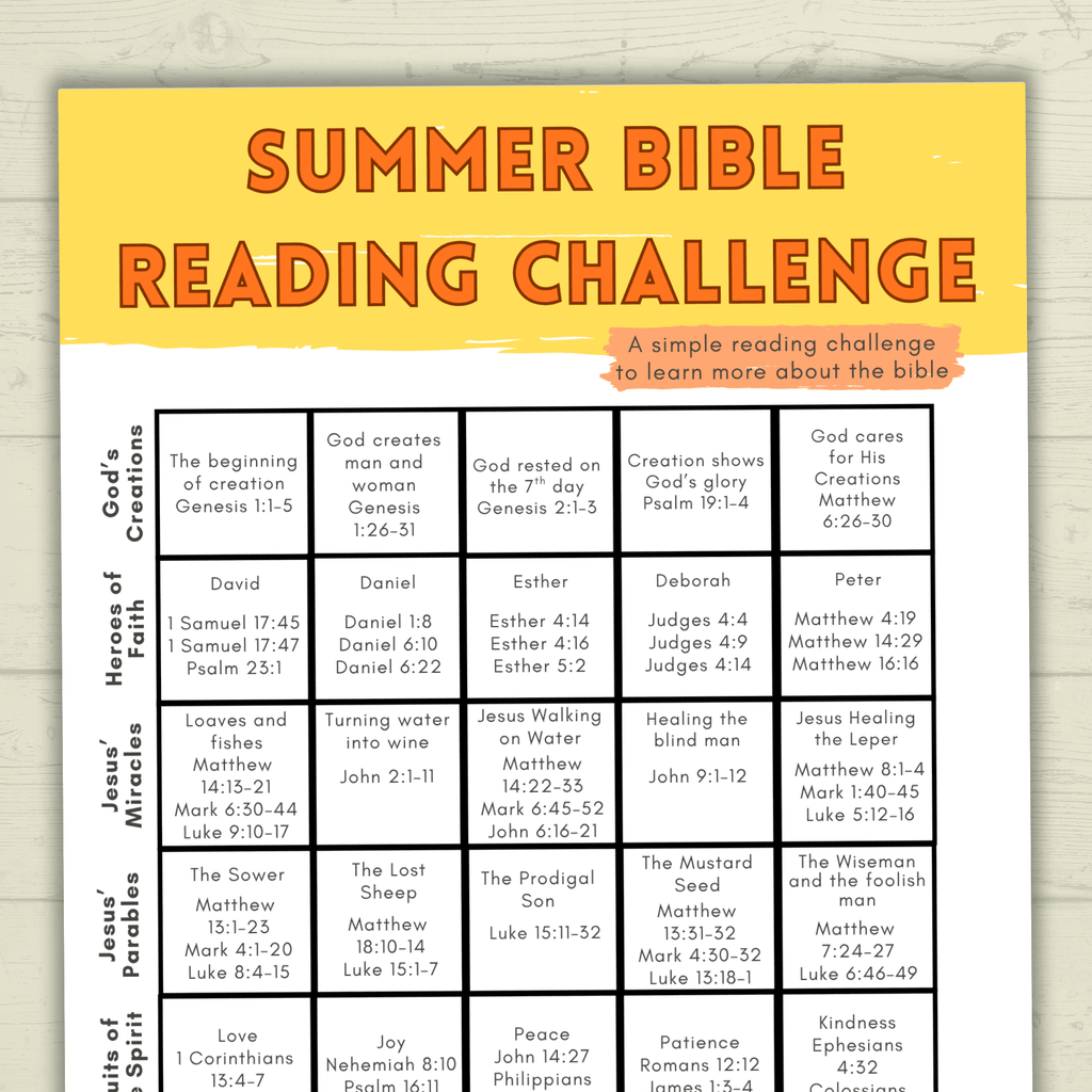 Bible Summer Reading Challenge, Bible Challenge. VBS, Sunday School, Sunday Activities, Summer Activity, Bible Activity, Summer Challenge
