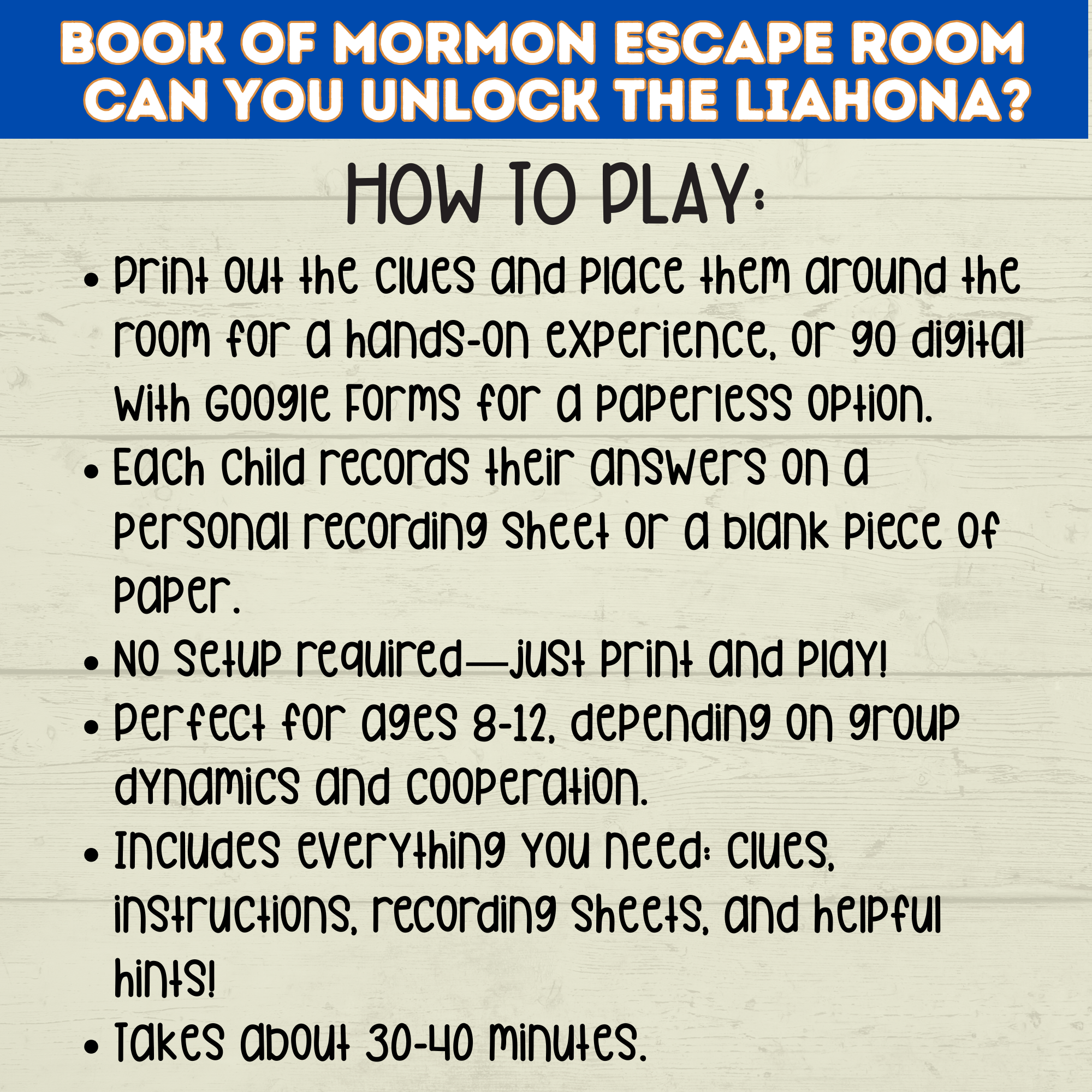Book of Mormon Escape Room for kids ages 8-12 | Book of Mormon Game