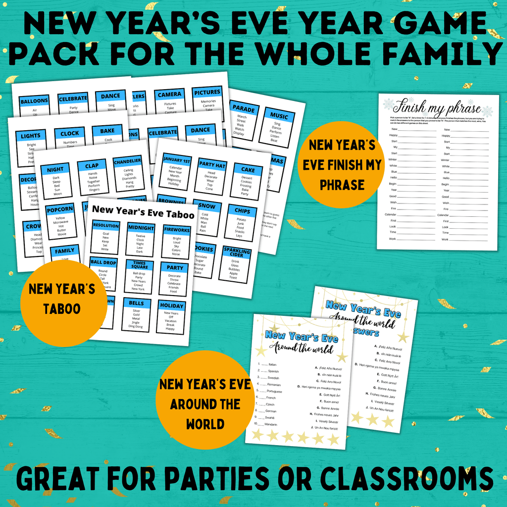 New Year's Eve Game Pack for the Whole Family | New Year's Games | Kids Games | Family Games | New Year's Eve Pictionary | Games for Kids
