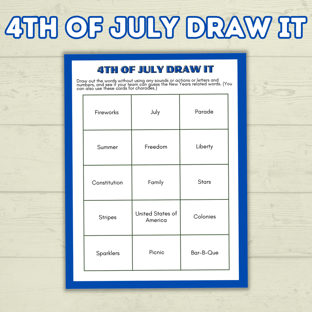 4th of July Games Adults and Kids, Draw it 4th of July, 4th of July Charades, Summer Games, Independence Games, Fourth of July Family Game