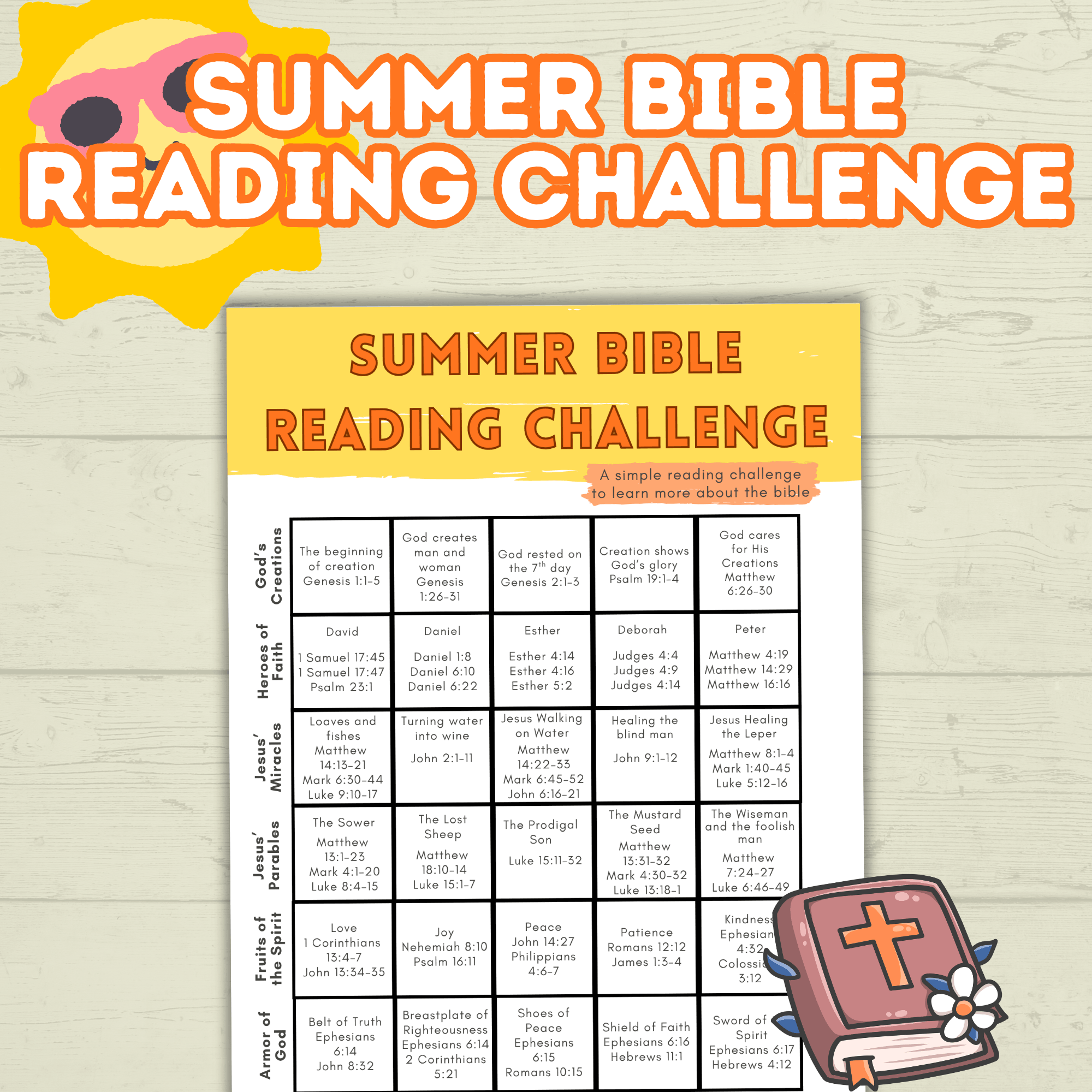 Bible Summer Reading Challenge, Bible Challenge. VBS, Sunday School, Sunday Activities, Summer Activity, Bible Activity, Summer Challenge