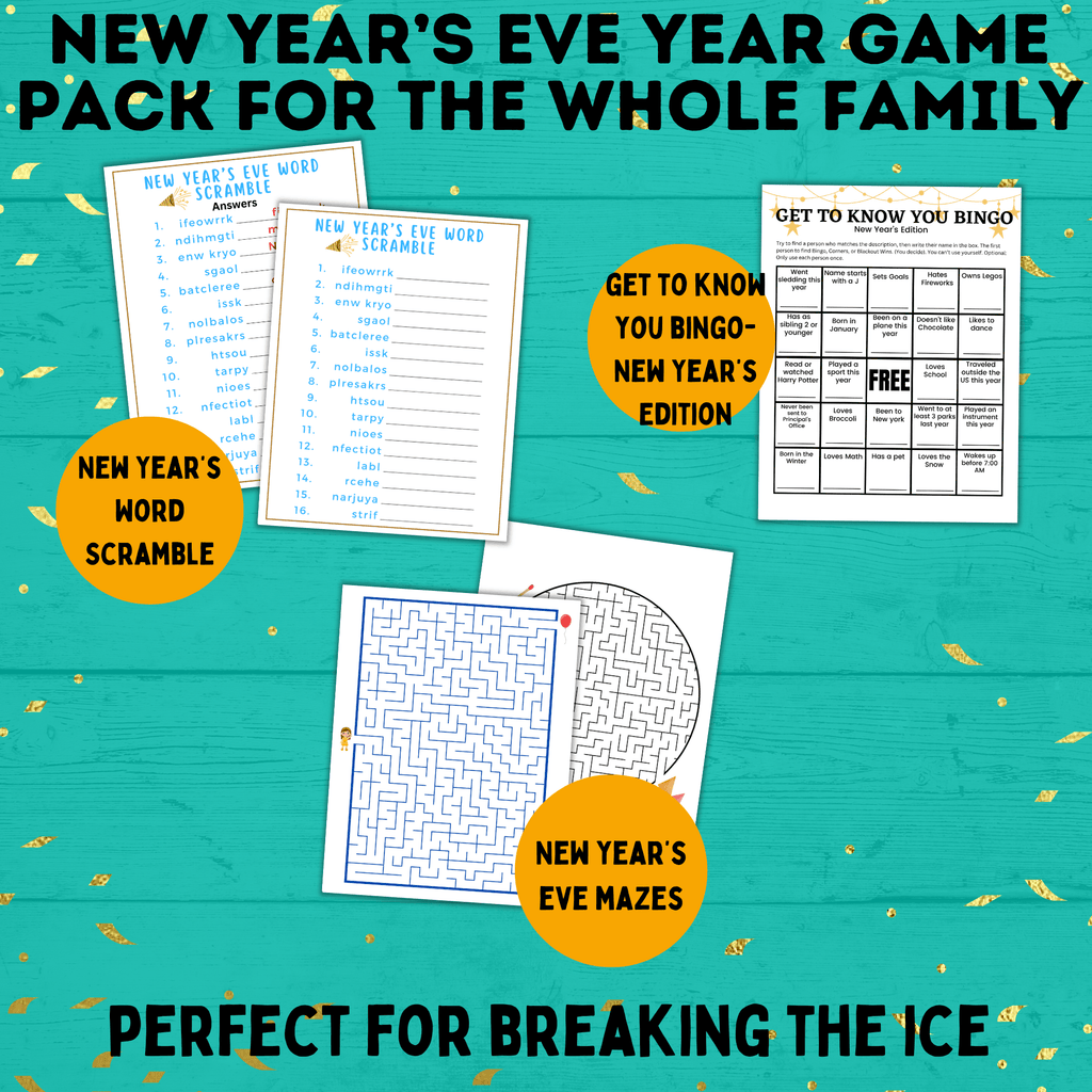 New Year's Eve Game Pack for the Whole Family | New Year's Games | Kids Games | Family Games | New Year's Eve Pictionary | Games for Kids