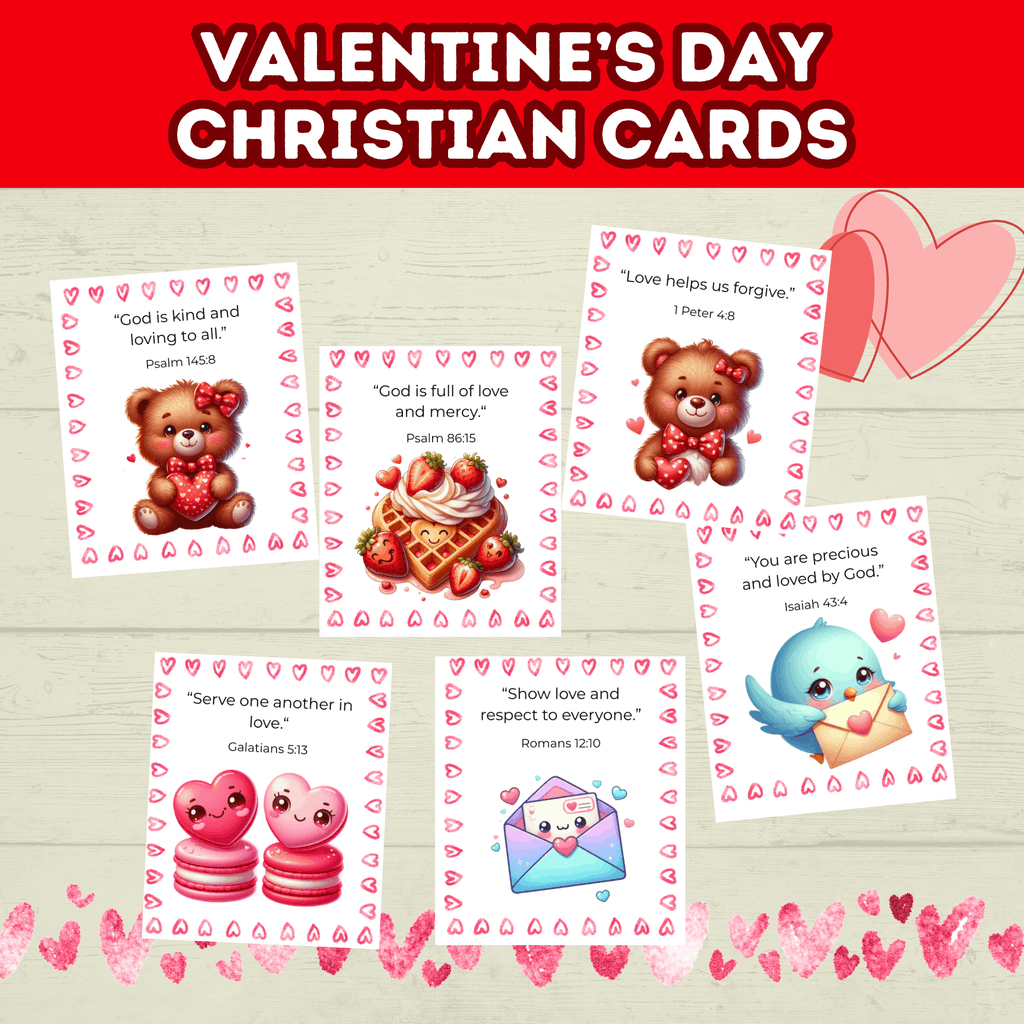 Christian Valentine's Cards for Kids, Classroom Valentines Party, Scripture Cards Printable