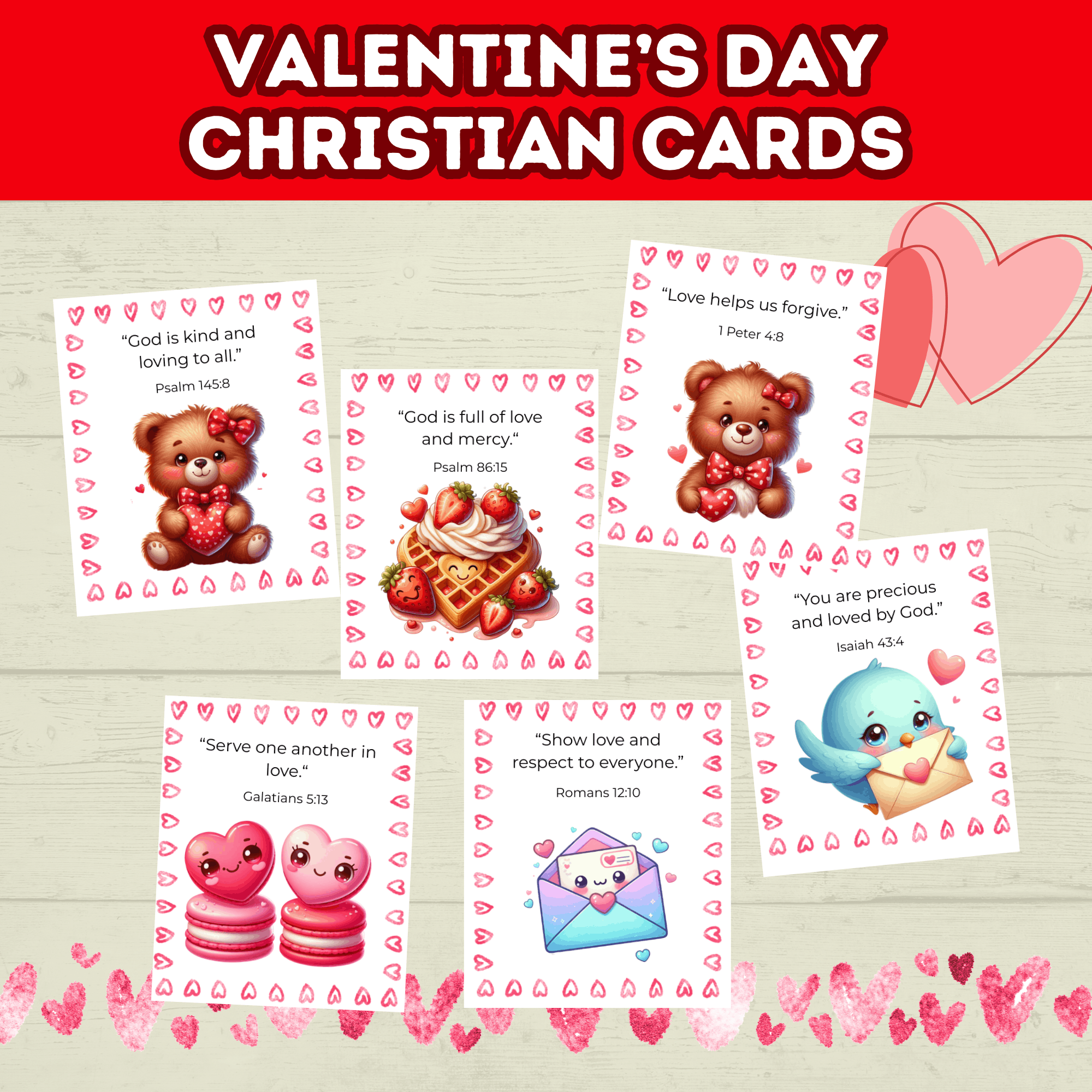 Christian Valentine's Cards for Kids, Classroom Valentines Party, Scripture Cards Printable