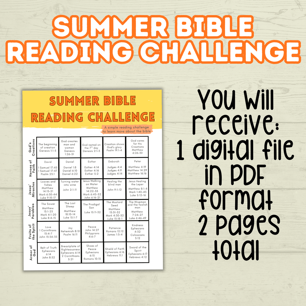 Bible Summer Reading Challenge, Bible Challenge. VBS, Sunday School, Sunday Activities, Summer Activity, Bible Activity, Summer Challenge