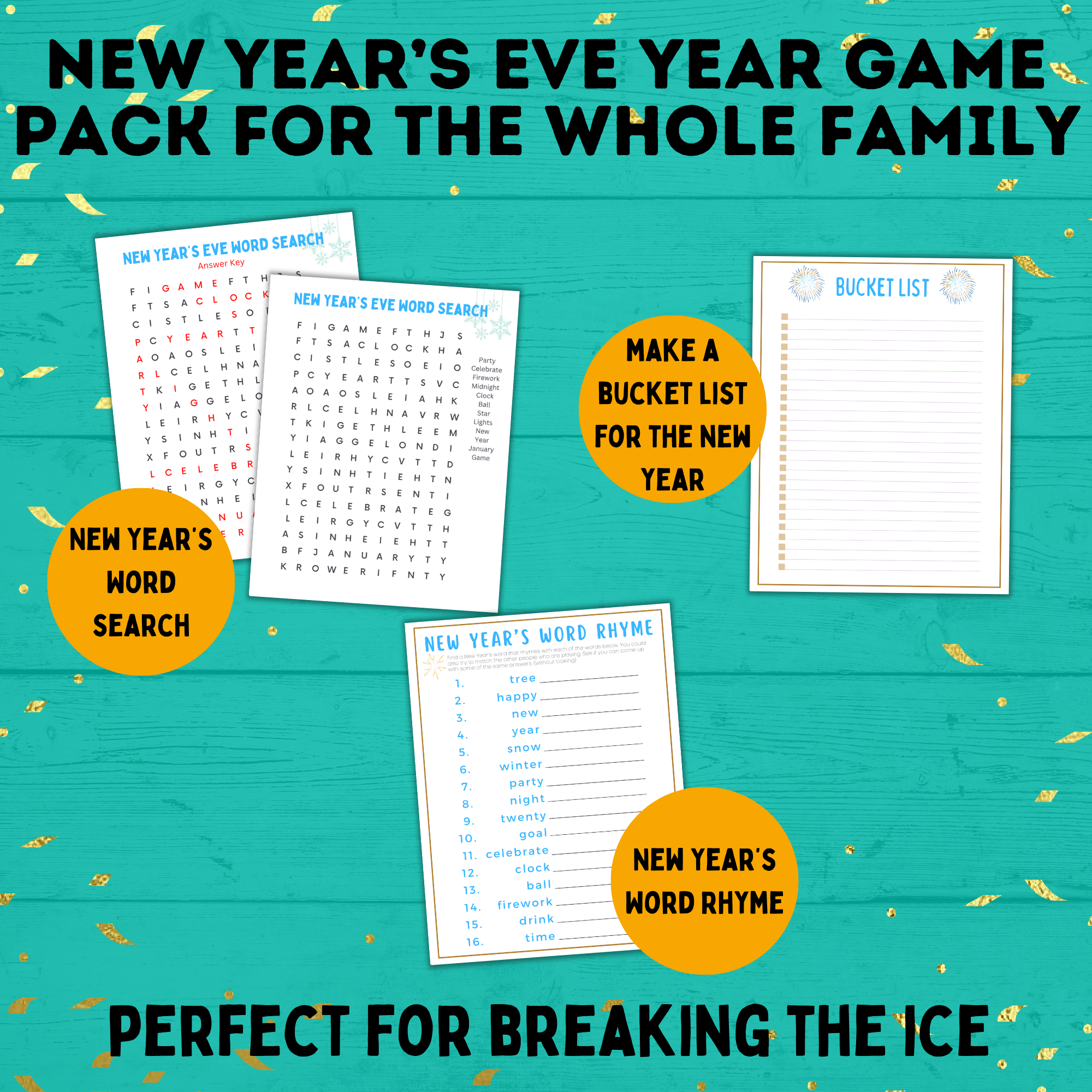 New Year's Eve Game Pack for the Whole Family | New Year's Games | Kids Games | Family Games | New Year's Eve Pictionary | Games for Kids