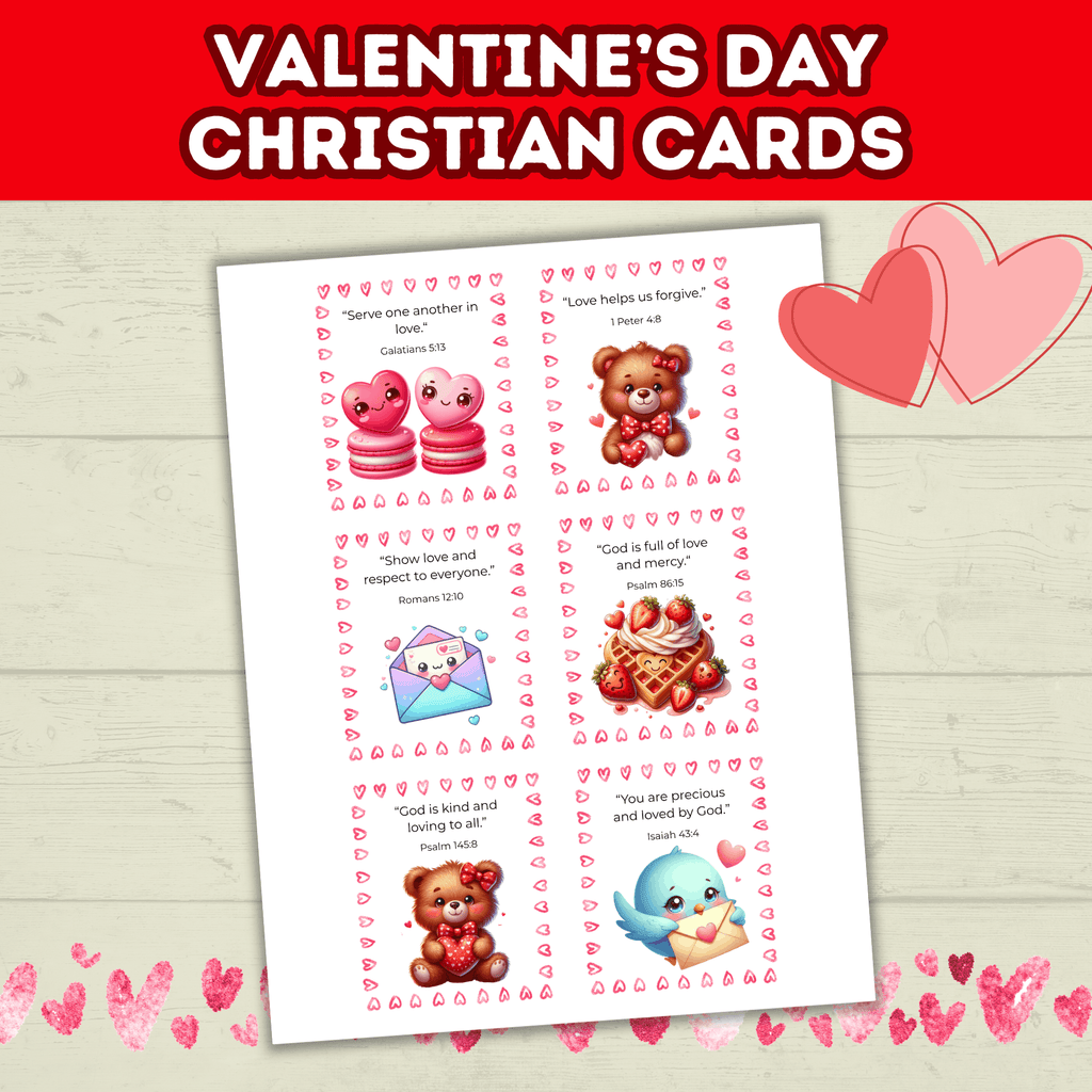 Christian Valentine's Cards for Kids, Classroom Valentines Party, Scripture Cards Printable