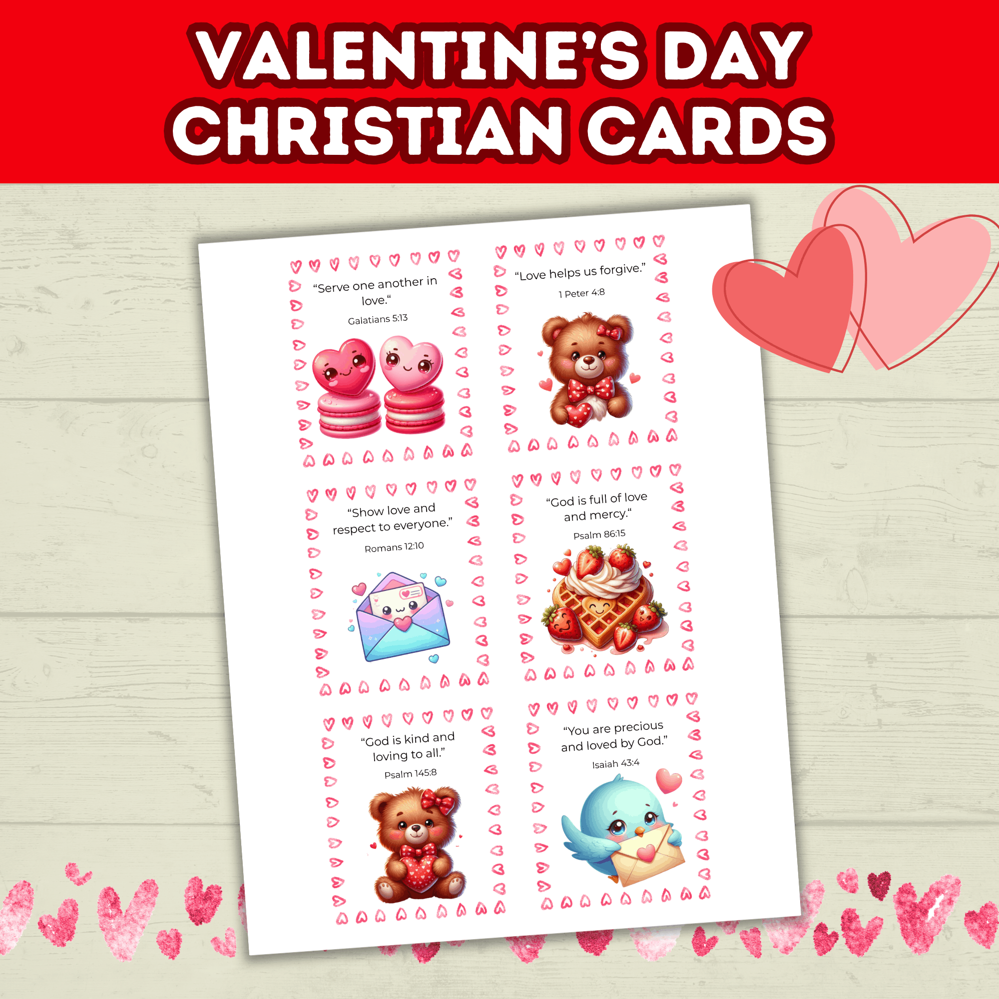 Christian Valentine's Cards for Kids, Classroom Valentines Party, Scripture Cards Printable