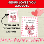 Axolotl Valentine's Day Cards for Kids Gifts, Classroom Valentines, Christian Valentines