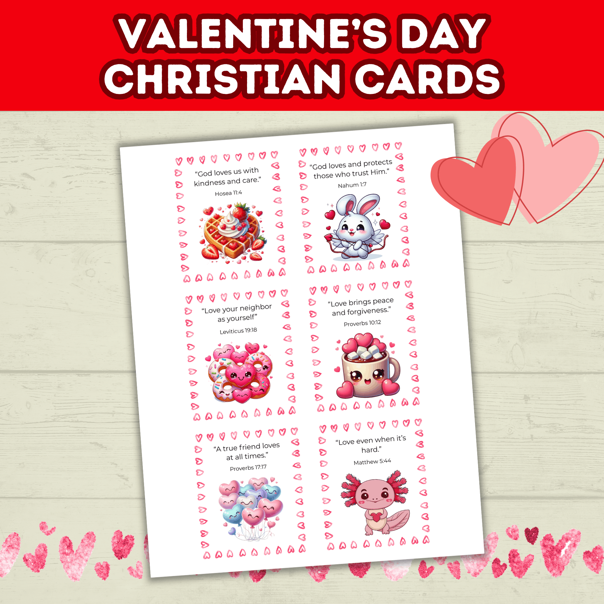 Christian Valentine's Cards for Kids, Classroom Valentines Party, Scripture Cards Printable