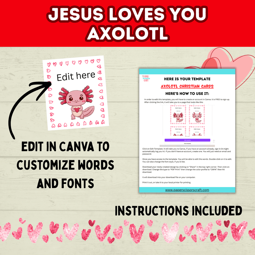 Axolotl Valentine's Day Cards for Kids Gifts, Classroom Valentines, Christian Valentines
