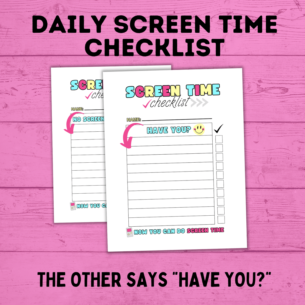 Daily Screen Time Checklist | Checklist for Kids | Screen Time Reward Chart | Chore Chart | TV Chart | Daily Checklist | Fillable PDF