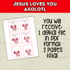 Axolotl Valentine's Day Cards for Kids Gifts, Classroom Valentines, Christian Valentines