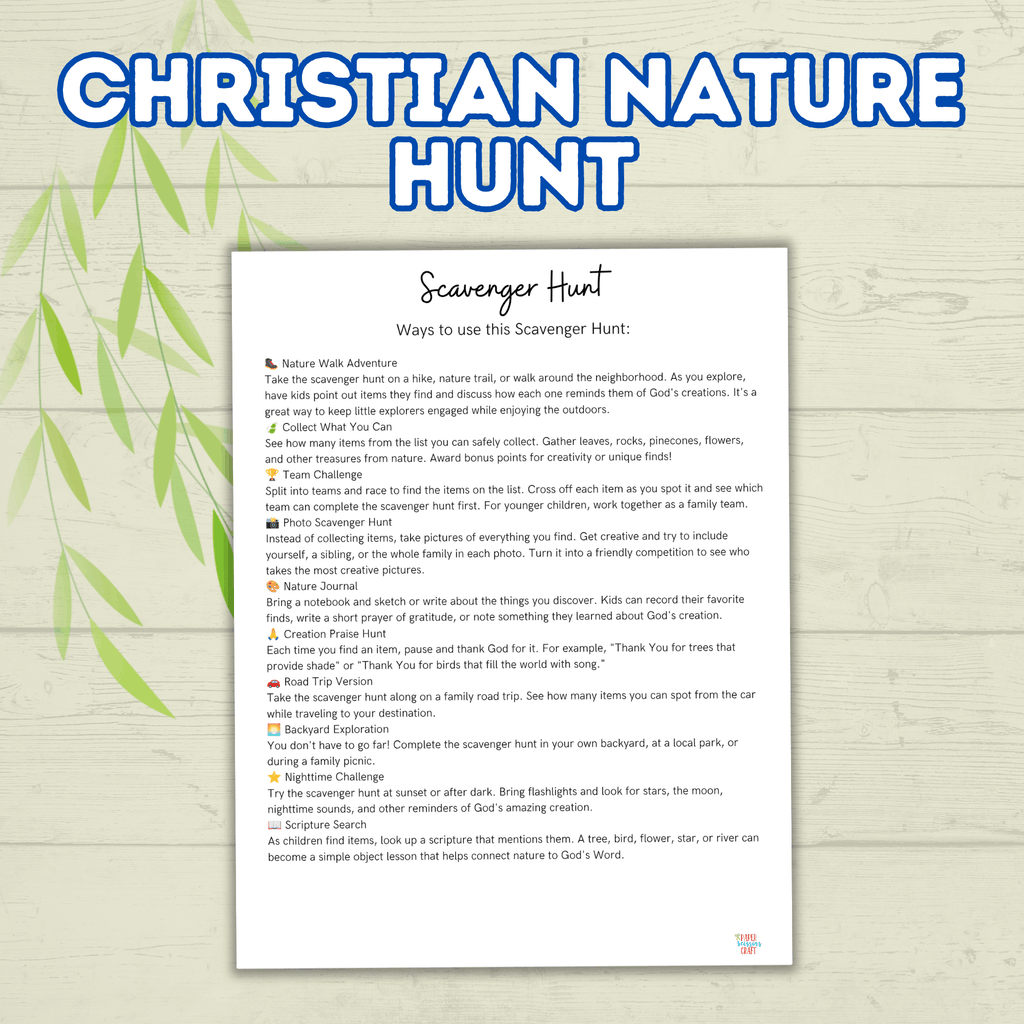 Christian Nature Walk for Kids, Christ Scavenger Hunt, Bible Scavenger Hunt, Nature Hunt, Christian Activity, VBS, Sunday School Activity