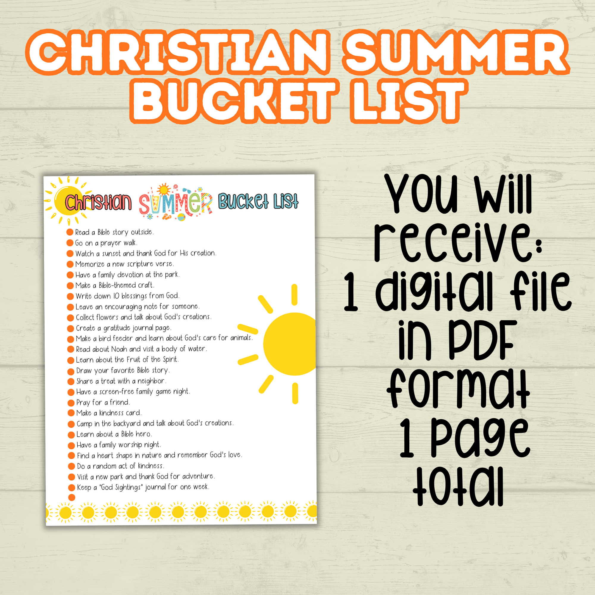 Summer Christian Bucket List for Kids, Christian Activity, Summer Activities