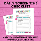 Daily Screen Time Checklist | Checklist for Kids | Screen Time Reward Chart | Chore Chart | TV Chart | Daily Checklist | Fillable PDF