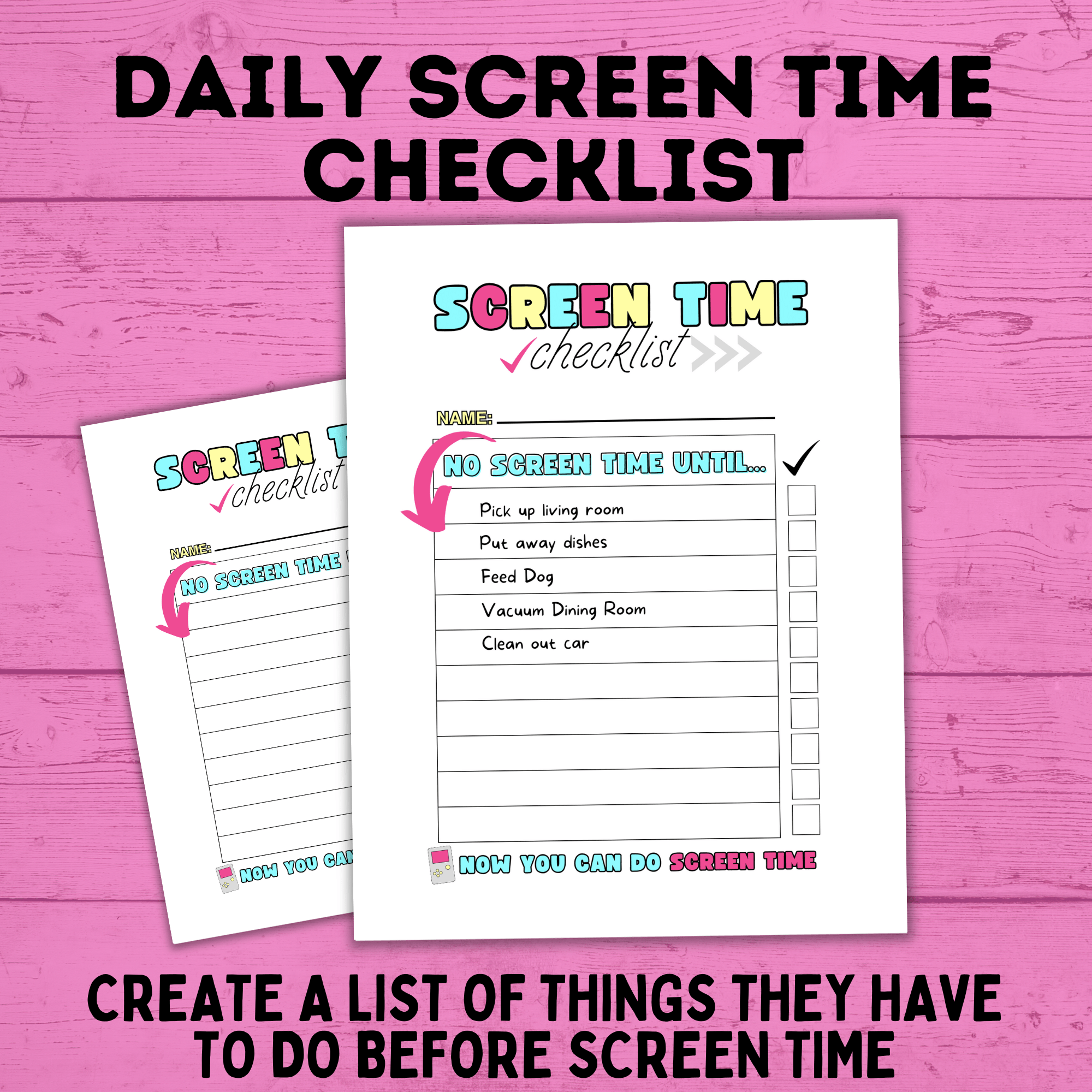 Daily Screen Time Checklist | Checklist for Kids | Screen Time Reward Chart | Chore Chart | TV Chart | Daily Checklist | Fillable PDF