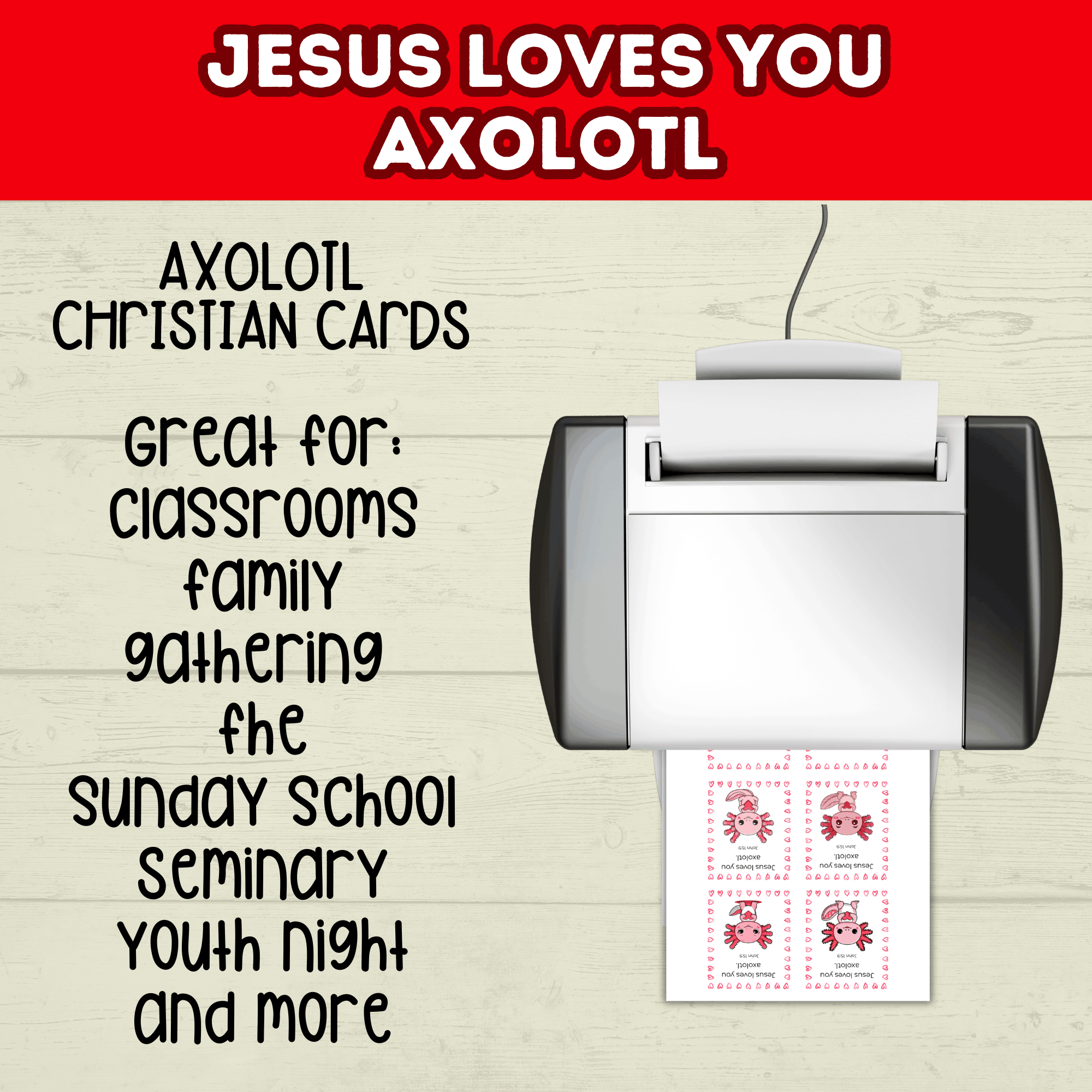 Axolotl Valentine's Day Cards for Kids Gifts, Classroom Valentines, Christian Valentines
