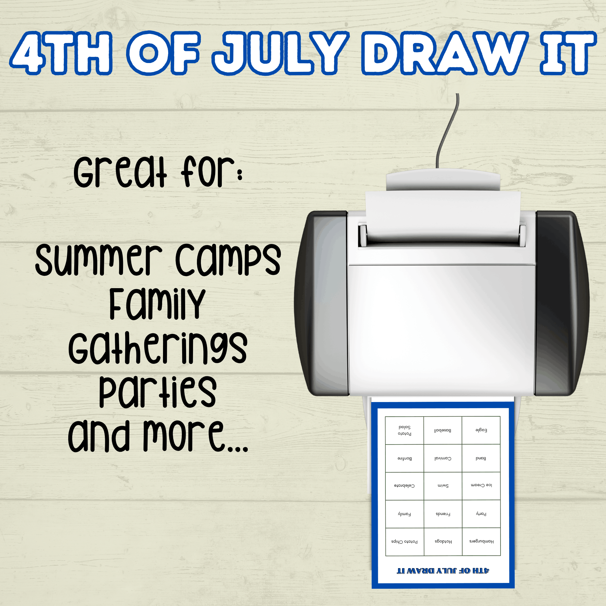 4th of July Games Adults and Kids, Draw it 4th of July, 4th of July Charades, Summer Games, Independence Games, Fourth of July Family Game