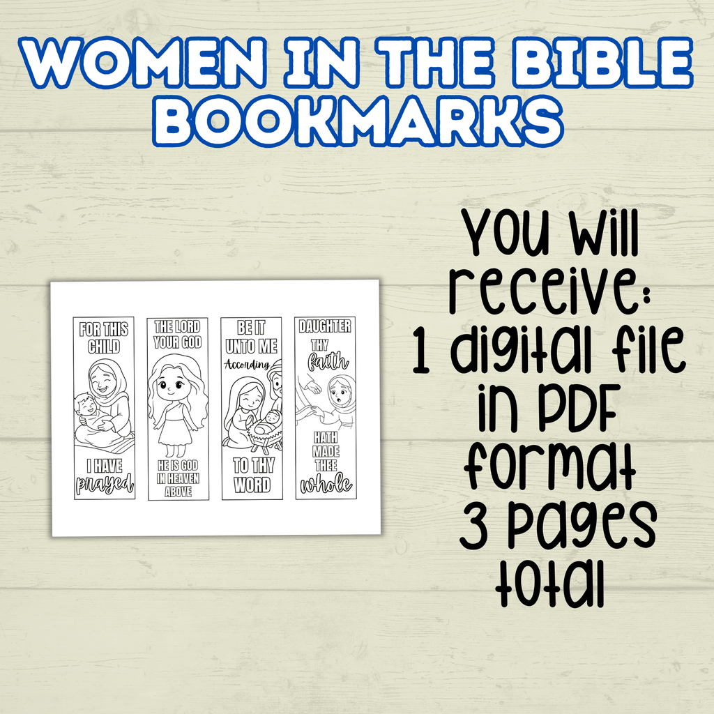Women in the Bible Bookmarks, Bible Bookmarks, Christian Bookmarks, Sunday School Craft, Esther, Mary, Women at the Well, Coloring Pages
