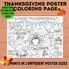 Thanksgiving Coloring Poster for Kids | Poster for Kids | Thanksgiving Activities for Kids | 18 x 24 and 30 x 42 | Thanksgiving Tablecloth