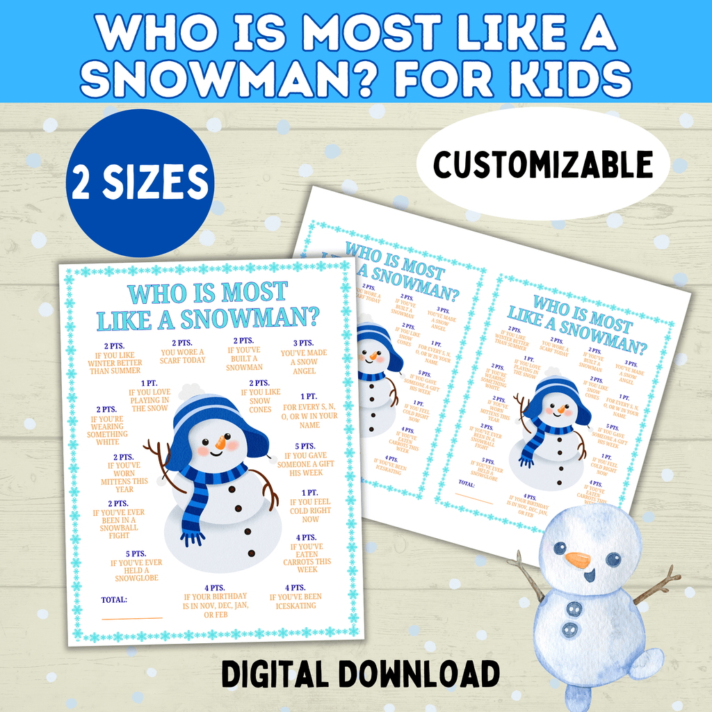 Party Game for Kids, Who is Most Like a Snowman, Christmas Family Games, Winter