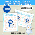 Party Game for Kids, Who is Most Like a Snowman, Christmas Family Games, Winter