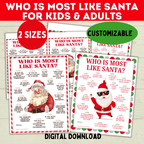 Who is Most Like Santa Claus Christmas Printable Game Kids and Adults, Christmas Party Games, Customizable