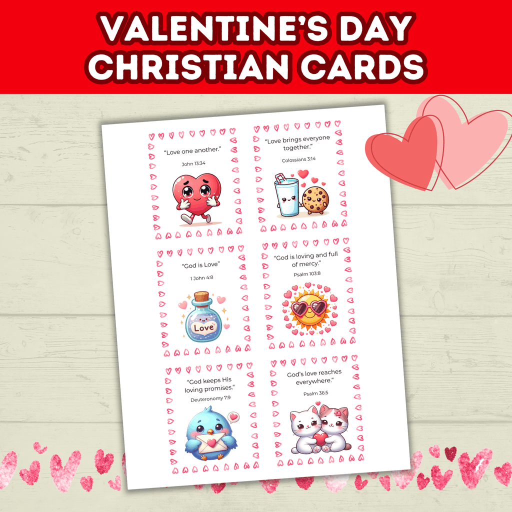 Christian Valentine's Cards for Kids, Classroom Valentines Party, Scripture Cards Printable