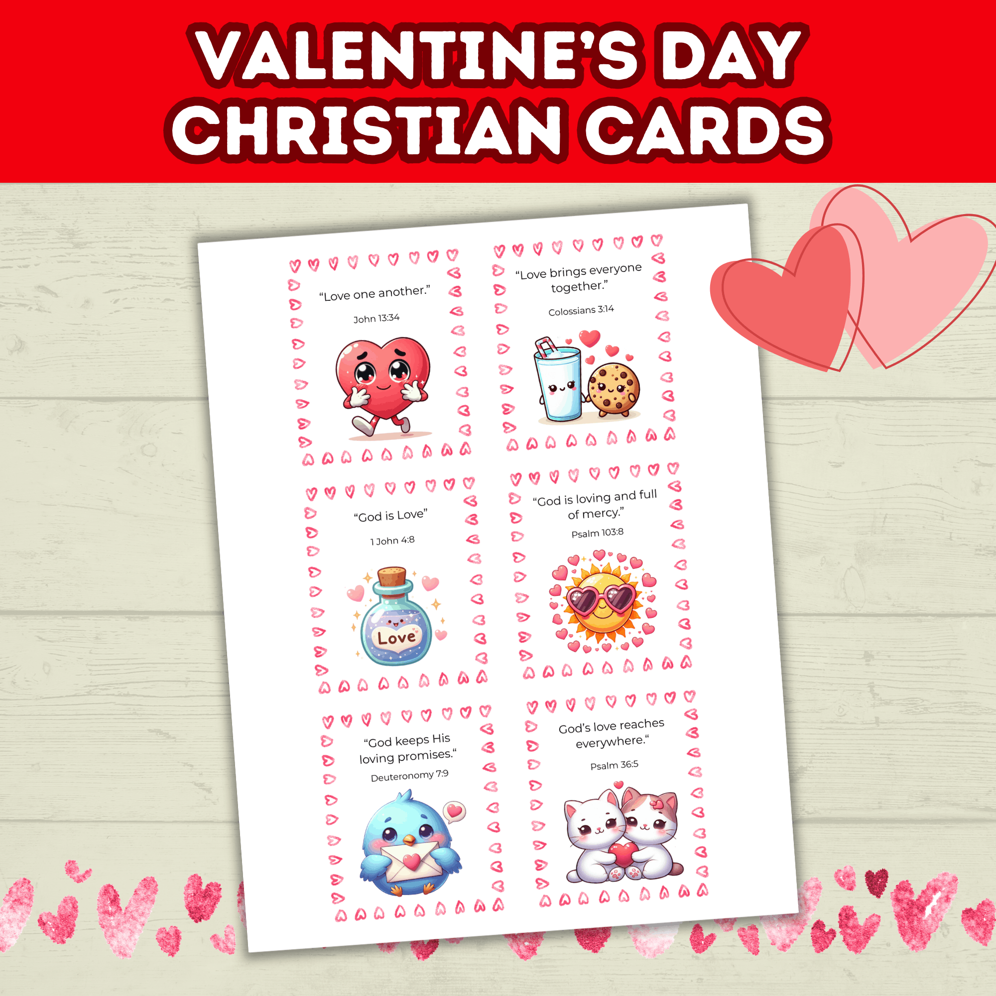 Christian Valentine's Cards for Kids, Classroom Valentines Party, Scripture Cards Printable